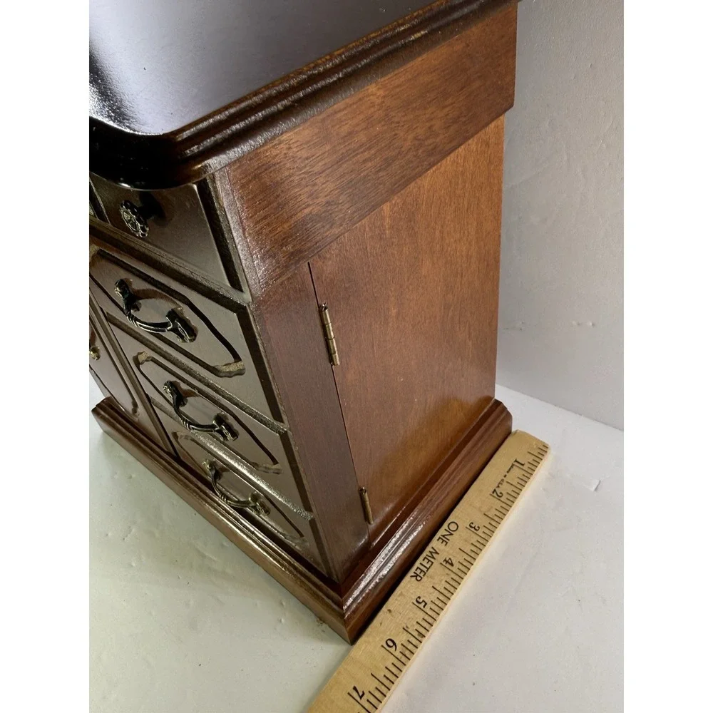 Vintage Wooden Jewelry Armoire Chest Box Taiwan Brass Hardware Multi Drawer 11